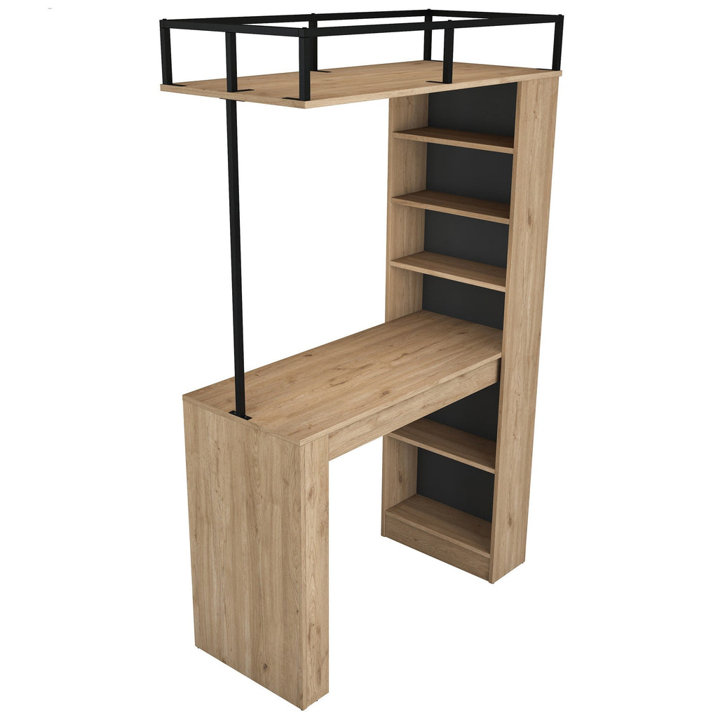 Mesa de Bar "Jane" com Estante - Nogueira e Preto - 120x198x55 cm- Design Moderno