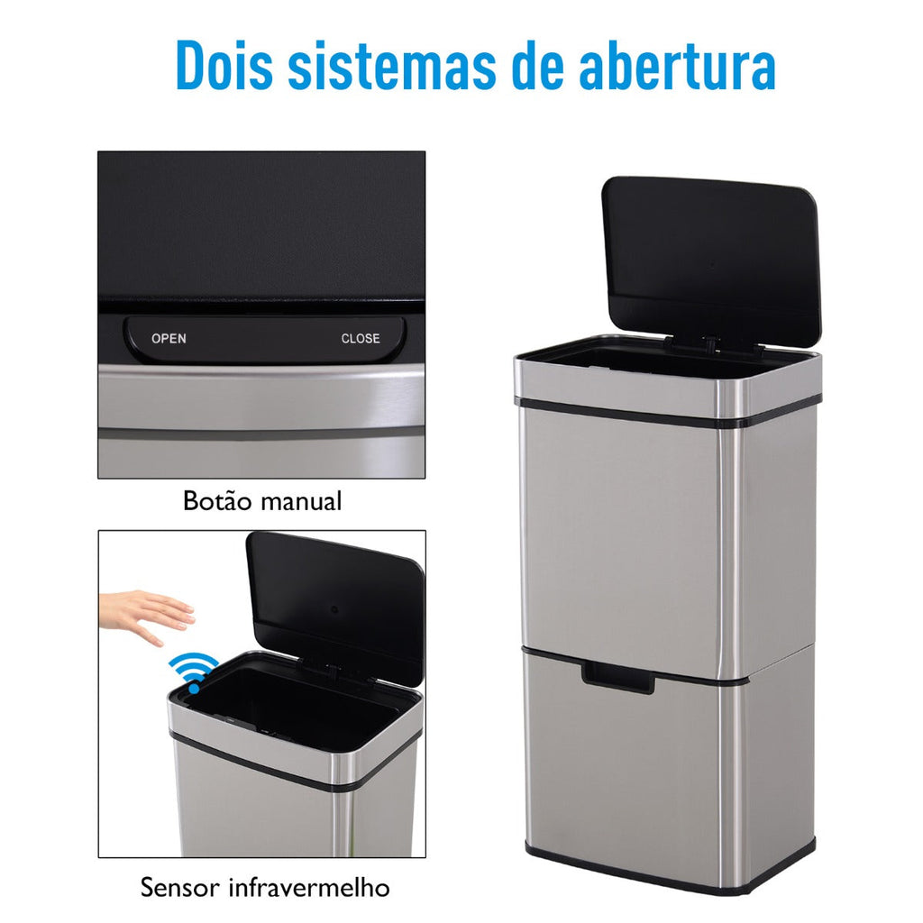 Caixote de Reciclagem em Inox de 72L com Abertura Automática - Leva-Me Contigo - Móveis & Decoração