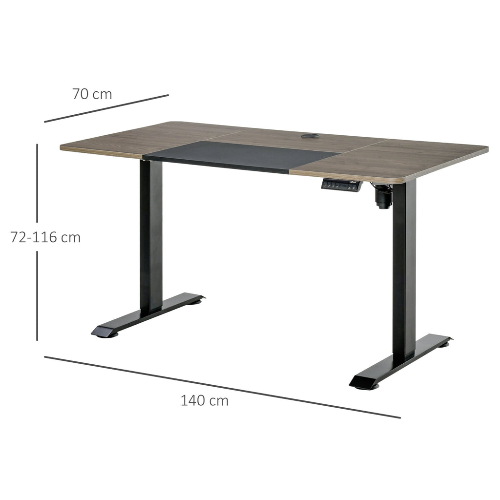 Secretária Elétrica de Pé com Ajuste Elétrico de Altura e 4 Teclas de Memória para Casa Escritório 140x70x72-116 cm Preto e Natural