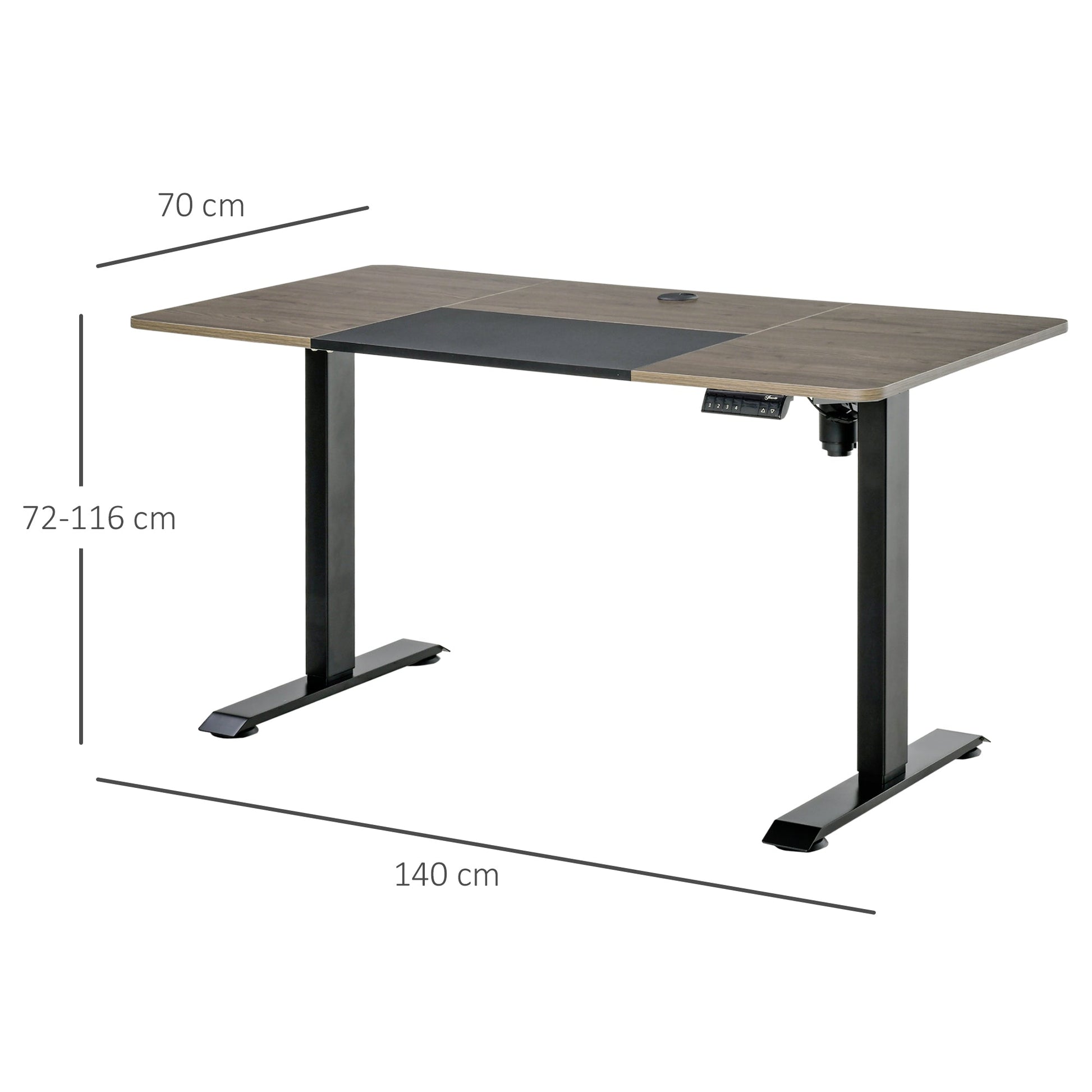 Secretária Elétrica de Pé com Ajuste Elétrico de Altura e 4 Teclas de Memória para Casa Escritório 140x70x72-116 cm Preto e Natural