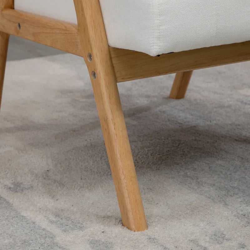 Poltrona de Sala de Estar Poltrona de Estilo Nórdico Estofada em Veludo com Assento e Encosto Acolchoados Pés de Madeira para Escritório Dormitório 68x74x82 cm Creme