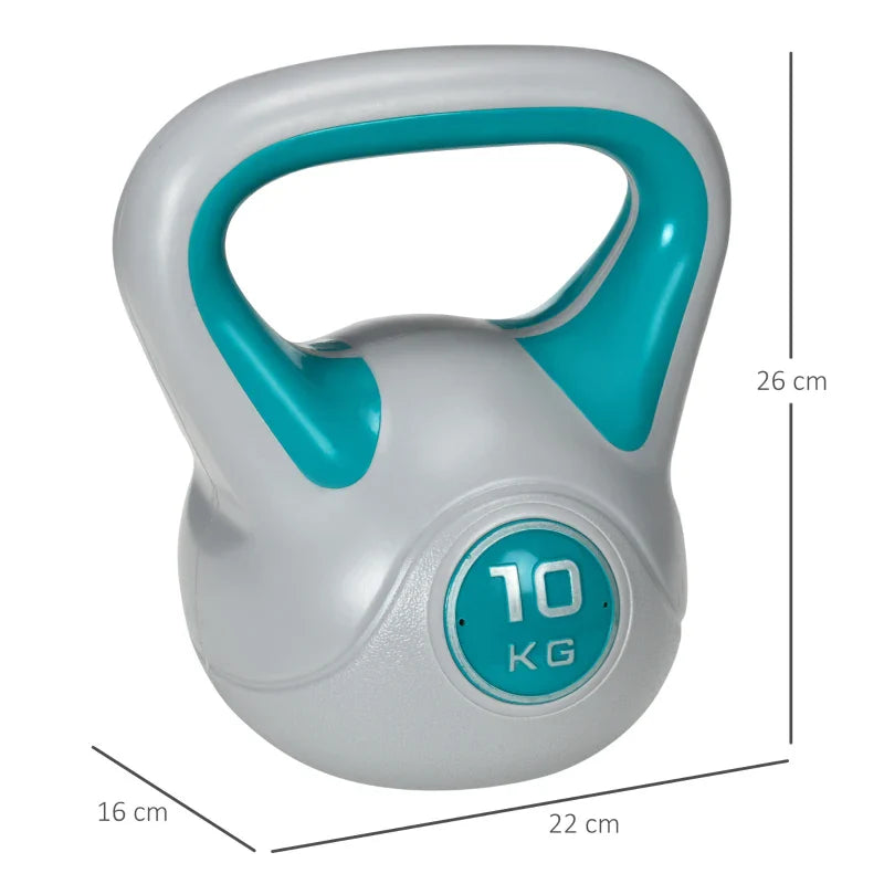 SPORTNOW Kettlebell 10kg Peso Russo com Revestimento de PU e Enchimento de Areia para Treinamento em Casa Ginásio 22x16x26cm Azul e Cinza