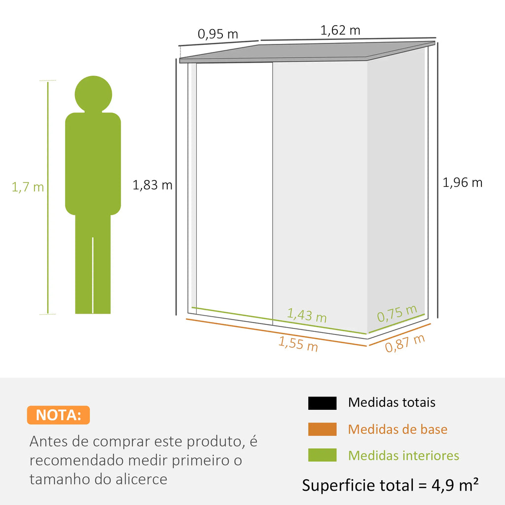 Abrigo de Jardim 1,34m² 161,5x94,5x196cm Abrigo de Exterior de Aço Galvanizado com Porta e Fechadura para Armazenamento de Ferramentas Marrom