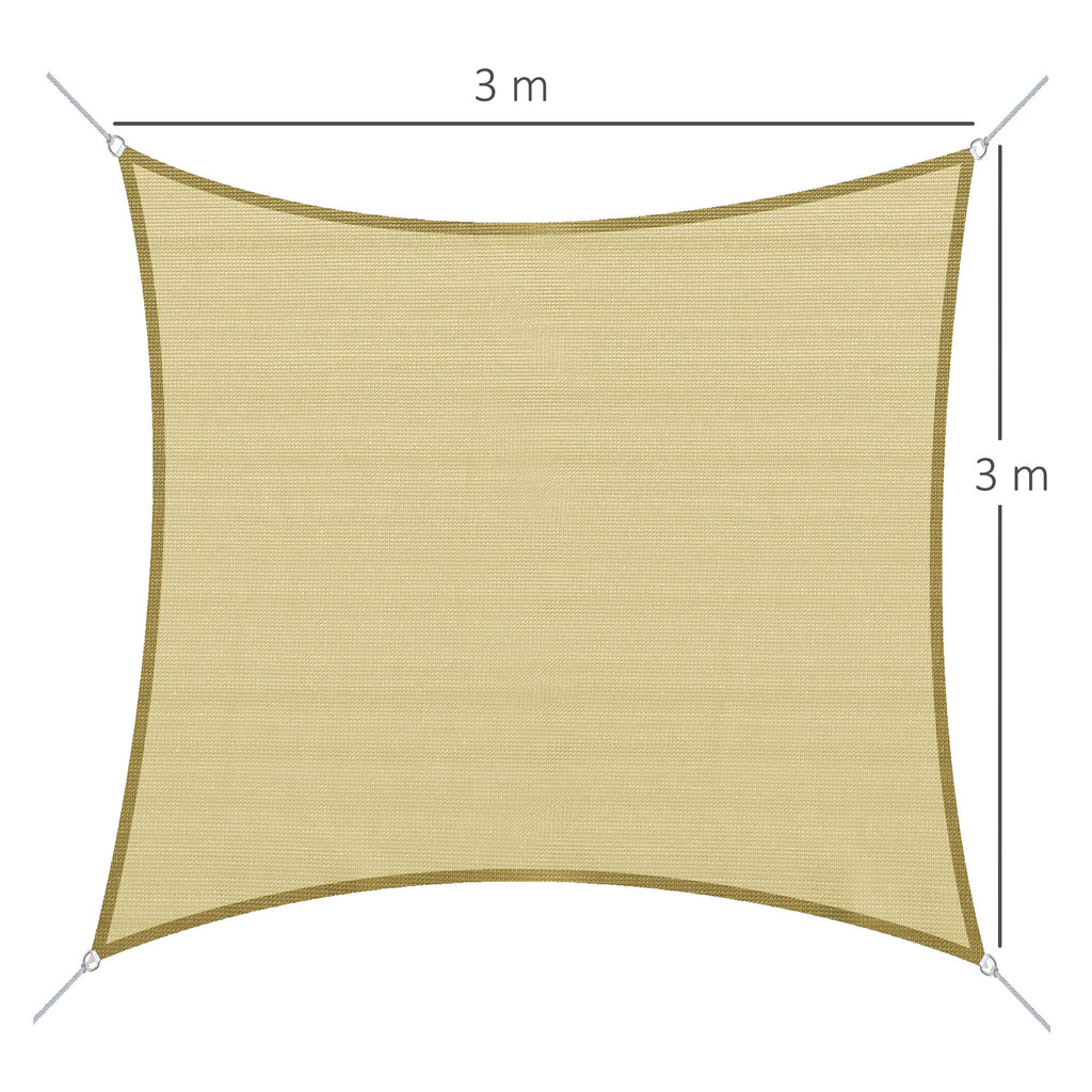 Vela de Sombra Quadrado 3x3 m Toldo Vela de HDPE com Proteção UV Aneis em Forma de D e Cordas para Jardim Pátio Piscina Areia