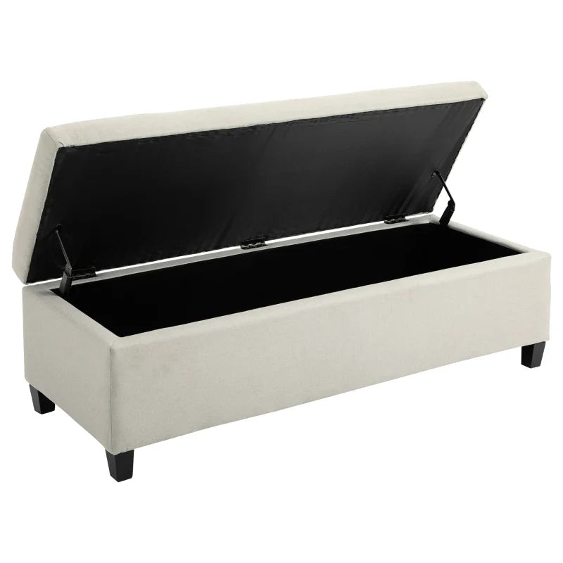Banco de Armazenamento Acolchoado Banco Estofado em Linho Tampa com Abertura para Sala de Estar Entrada Dormitório Carga Máxima 120 kg 125x49x41,5 cm Bege