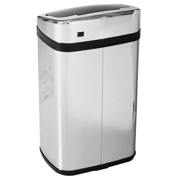 Balde de Lixo Inteligente de Aço Inoxidável 30L com Sensor Infravermelho de Abertura Automática para Cozinha Dormitório Casa de Banho 33x25x58 cm Prata e Preto