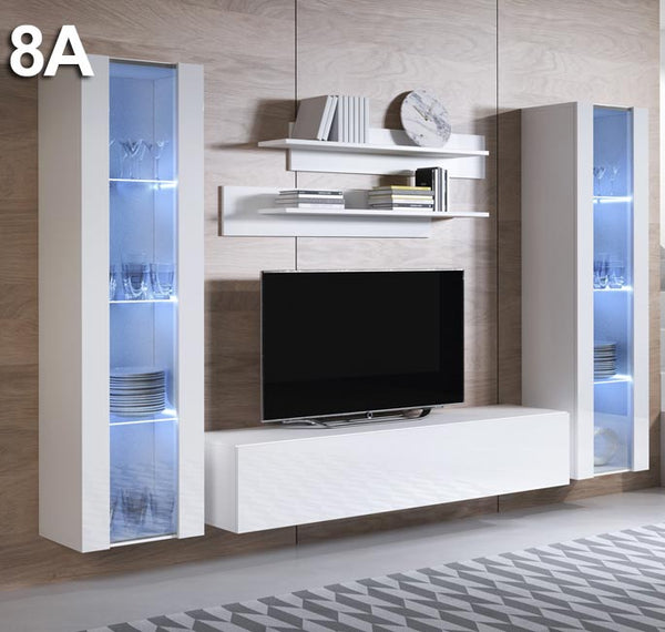 Conjunto de Sala Oleiros – 2,6 m – Modular em Branco com Móvel TV, Vitrines e Estantes – Design Moderno