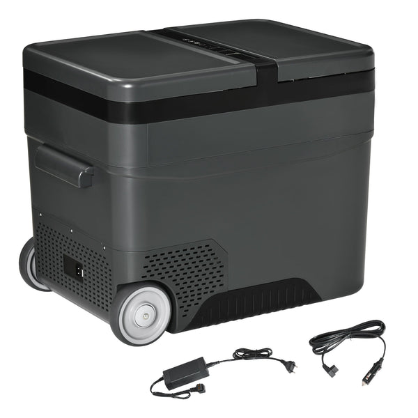 Geleira Elétrica de Compressor Portátil 45L Geleira de Carro 12/24V CC com Temperatura de 10℃ a -22℃ Tela LCD Tátil Alças de Transporte e Rodas 63,2x42x50,8cm Cinza