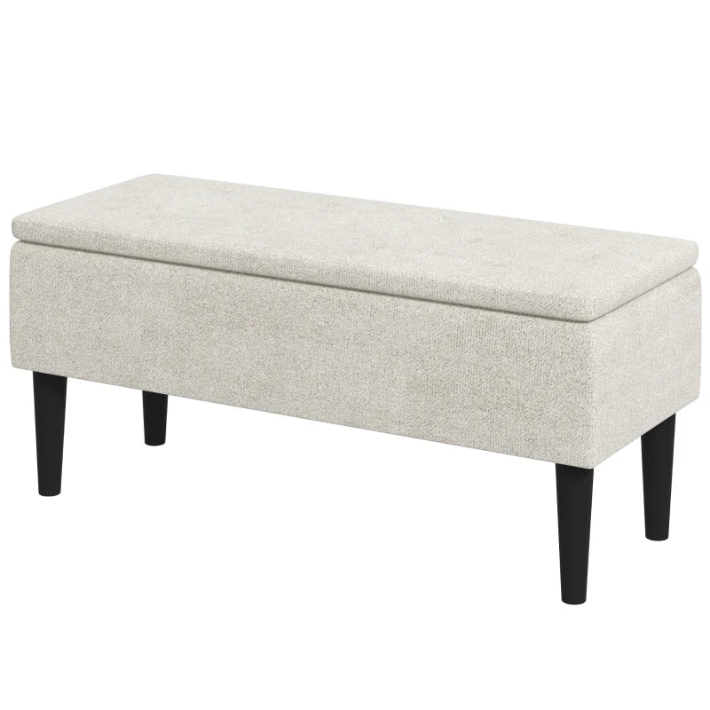 Banco de Armazenamento Dormitório Banco de Armazenamento Capacidade 47L Tampa Abatível e Pés de Madeira de Borracha Carga Máxima 120 kg 95x38x45 cm Bege