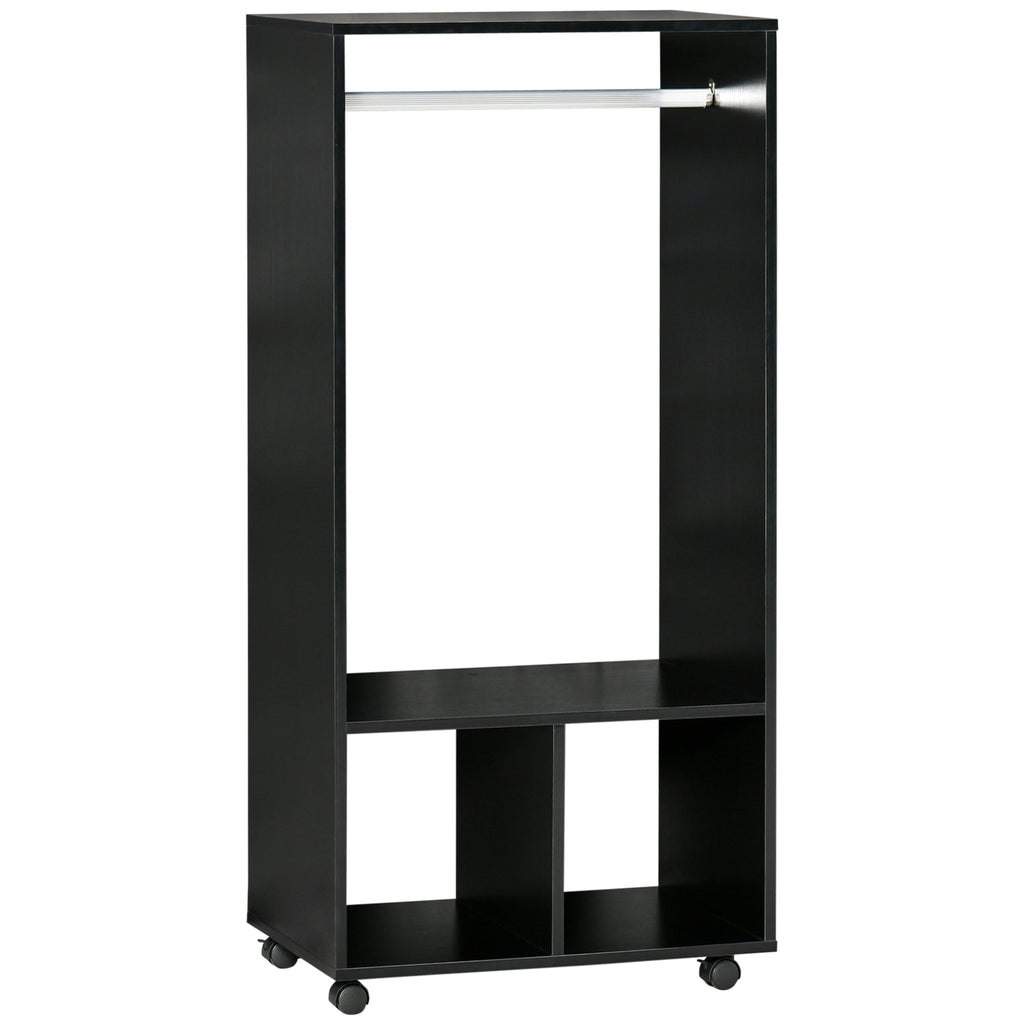 Roupeiro de Madeira Móvel Armário Roupeiro Aberto com Barra para Pendurar e Prateleiras Organizadoras para Dormitório 60x40x128 cm Preto