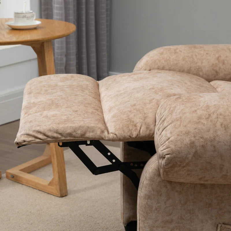Poltrona Relax Reclinável Poltrona para Sala de Estar com Apoio para os Pés Retrátil Encosto Alto Bolso Lateral Acolchoado Grosso 88x91x108 cm Bege