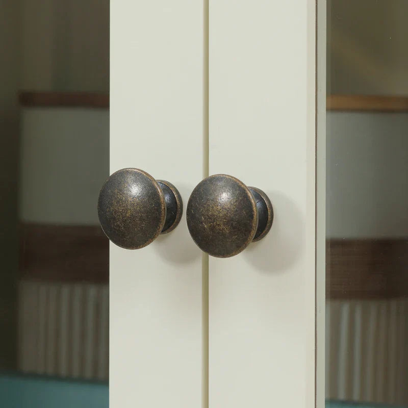 Armário de Cozinha com 2 Portas de Vidro 1 Gaveta e Prateleira Ajustável Móvel Auxiliar de Cozinha Anti-Tombo 76x40x182,5cm Creme