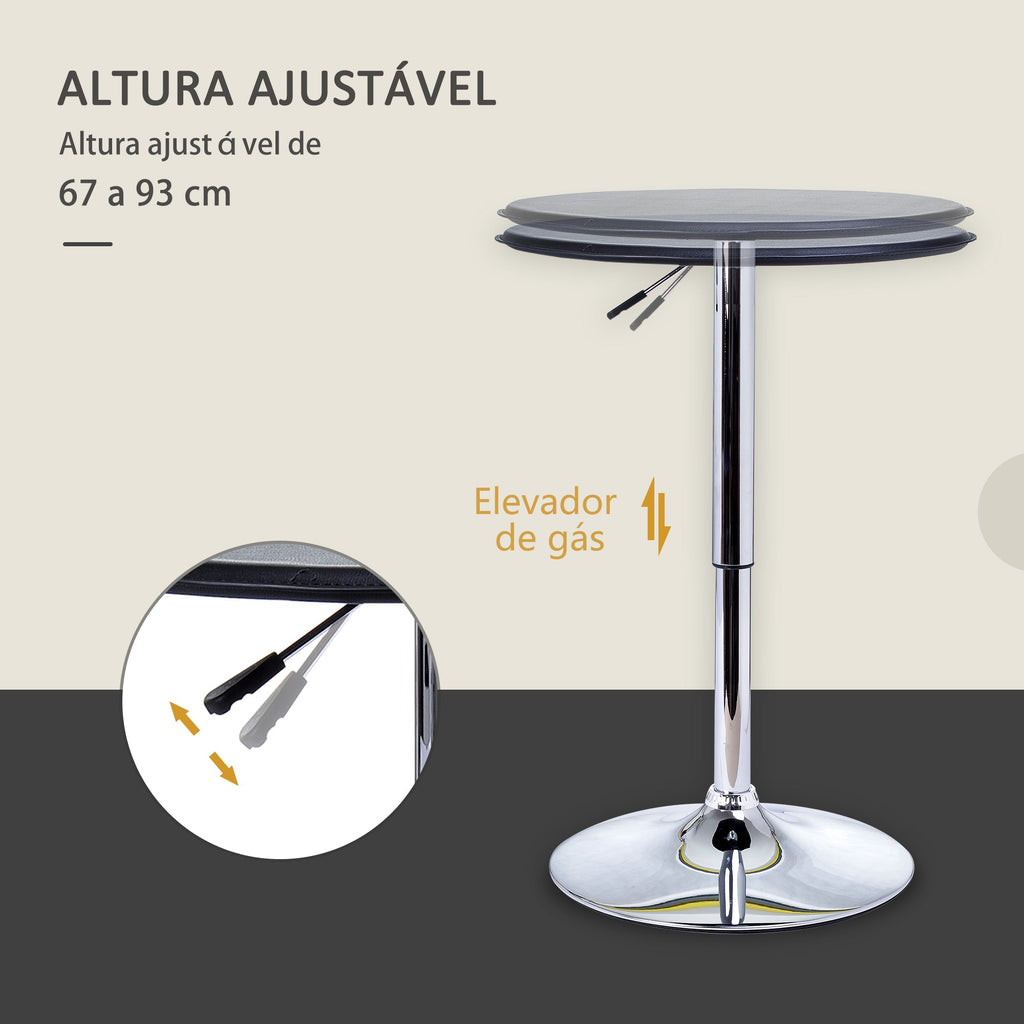 Mesa de Bar com Altura Ajustável Giratória 360° com Base Redonda Mesa Alta Moderna para Cozinha Sala de Jantar Ø63x67-93 cm Preto