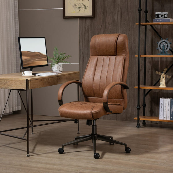 Cadeira de Escritório Ergonômica Cadeira de Escritório Giratória com Altura Ajustável Apoio para a Cabeça Apoio para o Braço e Encosto Acolchoado 61,5x52,5x118-126cm Marrom