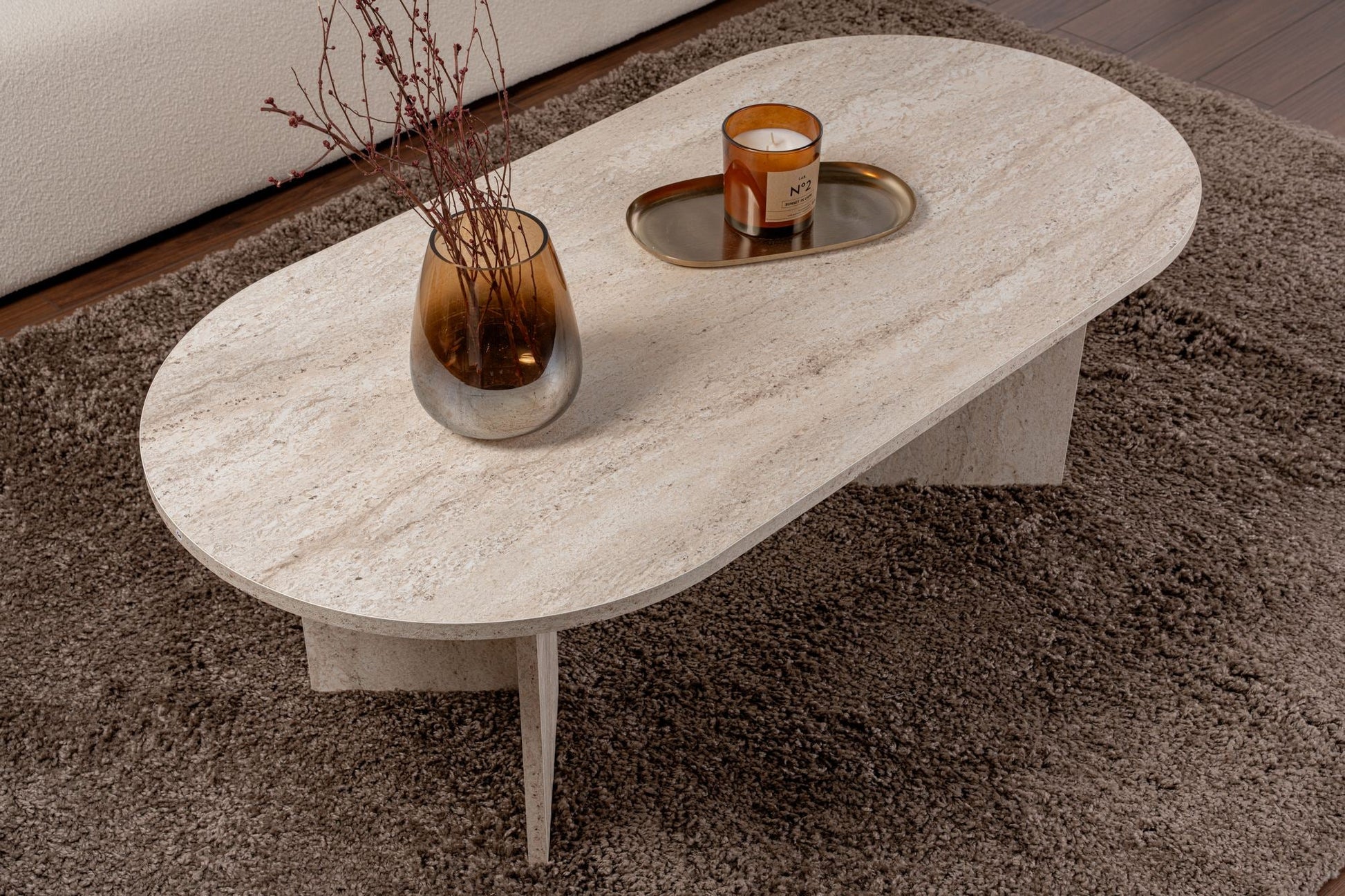 Mesa de Centro "Sable" – Travertine , 105x65x40 cm, Design Acolhedor
