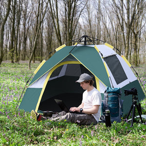 Tenda de Campismo para 2-3 Pessoas Tenda de Campismo Dobrável com 1 Porta 3 Janelas Bolsa de Transporte e Abertura Automática para Praia Parque 205x195x135 cm Verde