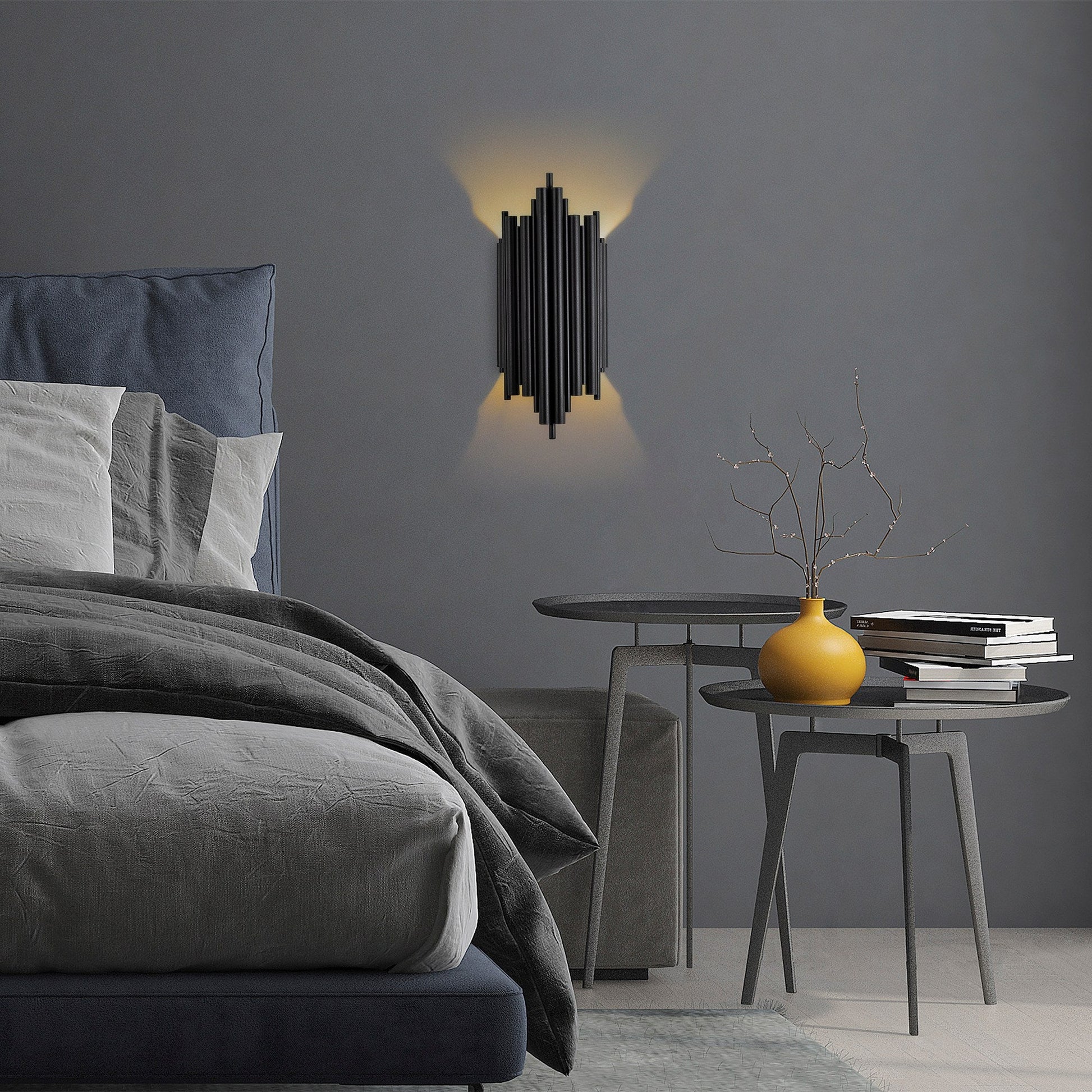 Candeeiro de Parede "Reis" – Preto – 22x11x50 cm – Design Elegante e Moderno