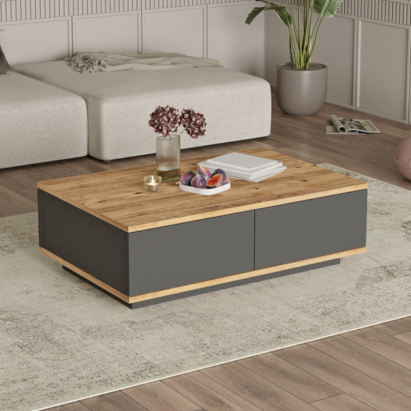 Mesa de Centro Future — 90x60 cm — Design Moderno em Pinho Atlântico e Antracite, Estrutura Revestida a Melamina