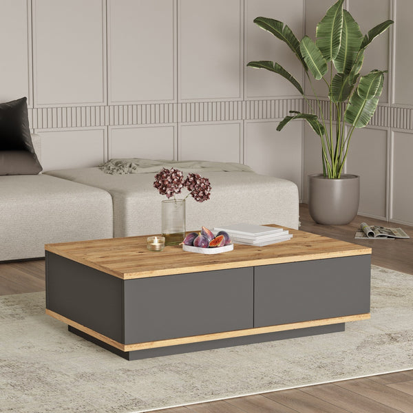 Mesa de Centro Future — 90x60 cm — Design Moderno em Pinho Atlântico e Antracite, Estrutura Revestida a Melamina