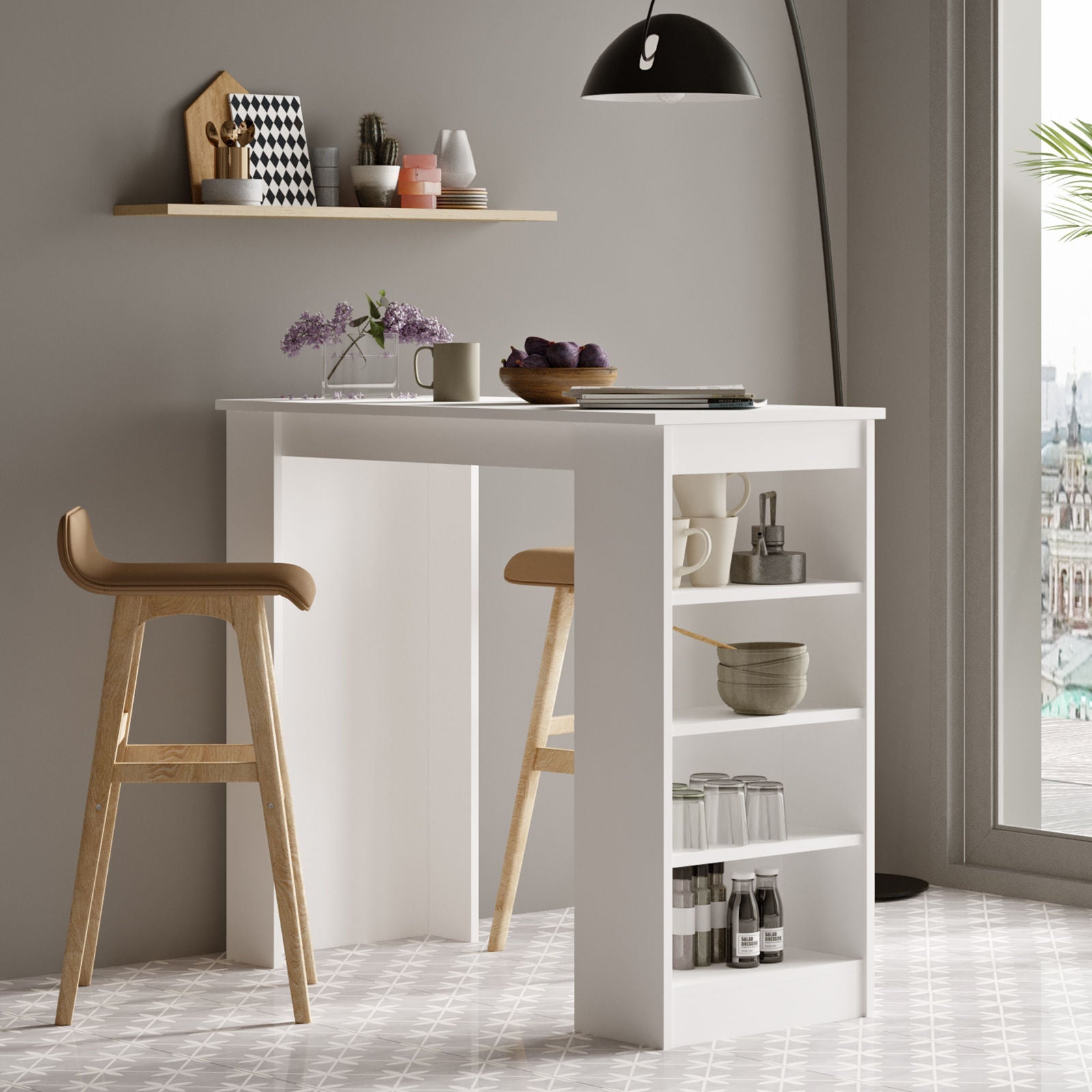 Mesa de Bar Lumière Branca – 120x101,8x51,6 cm | Design Moderno e Durável com Revestimento Melamínico