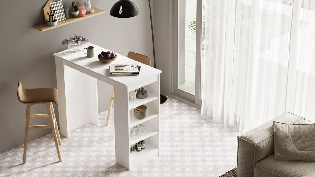 Mesa de Bar Lumière Branca – 120x101,8x51,6 cm | Design Moderno e Durável com Revestimento Melamínico