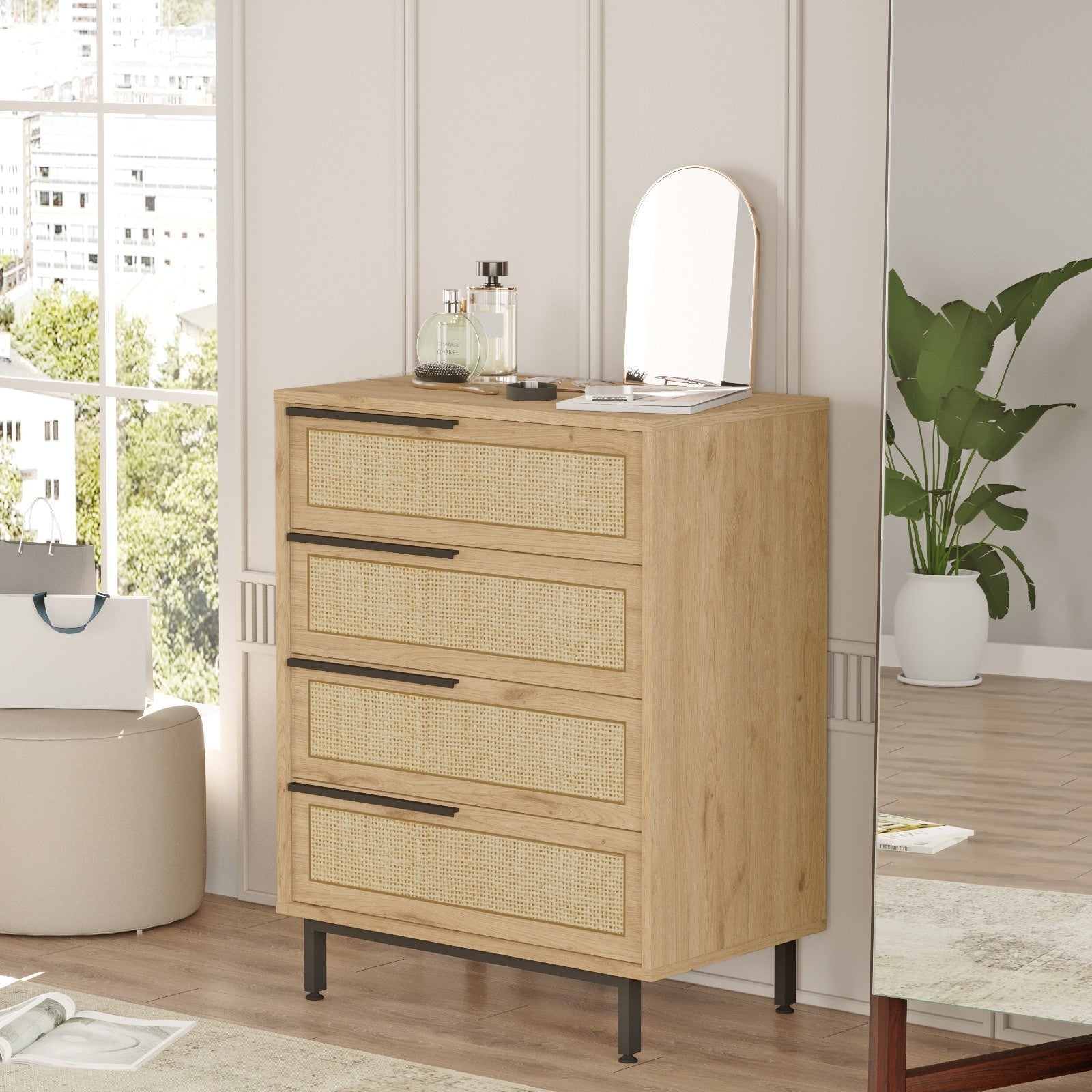 Cómoda Ocean — 74,8x95,1x44,5 cm, Cores Nogueira e Carvalho, Design Elegante