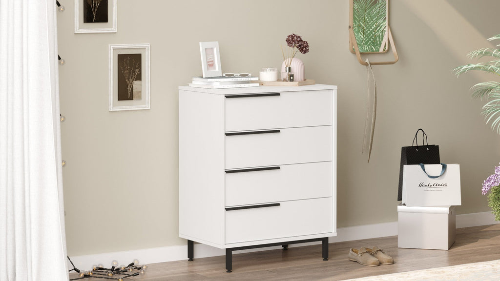 Cómoda Oceans com 4 Gavetas e Pernas Metálicas – 74,8x44,5x95,1 cm – Branco – Estilo Moderno