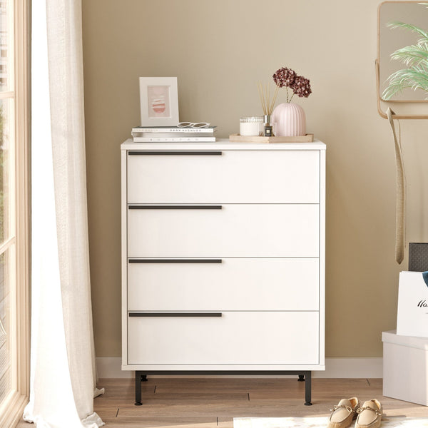 Cómoda Oceans com 4 Gavetas e Pernas Metálicas – 74,8x44,5x95,1 cm – Branco – Estilo Moderno