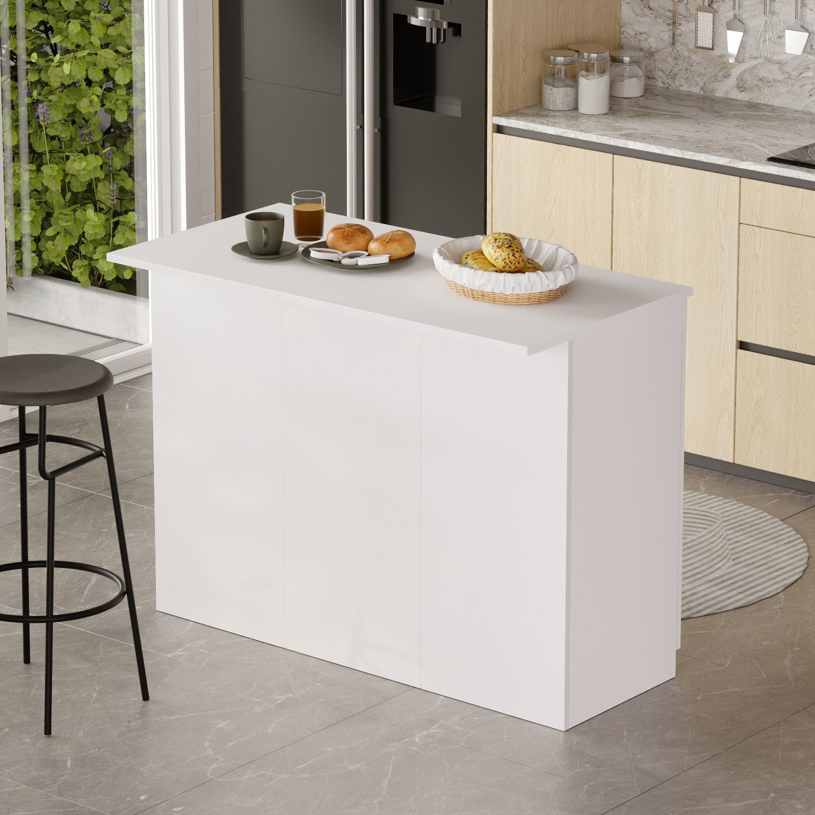 Ilha de Cozinha "Orren" - 120x88x60 cm - Branco - Design Moderno