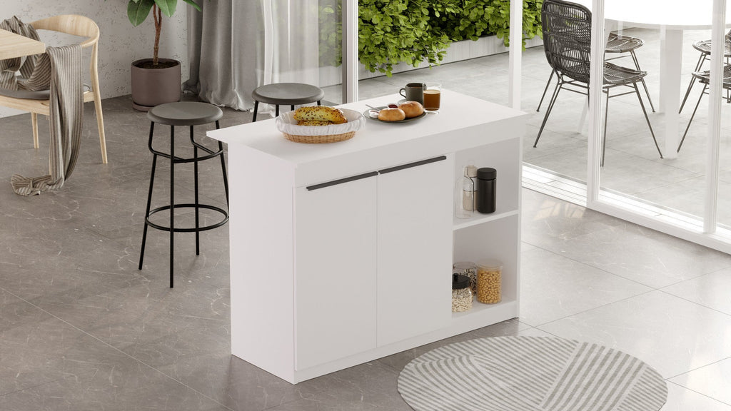 Ilha de Cozinha "Orren" - 120x88x60 cm - Branco - Design Moderno
