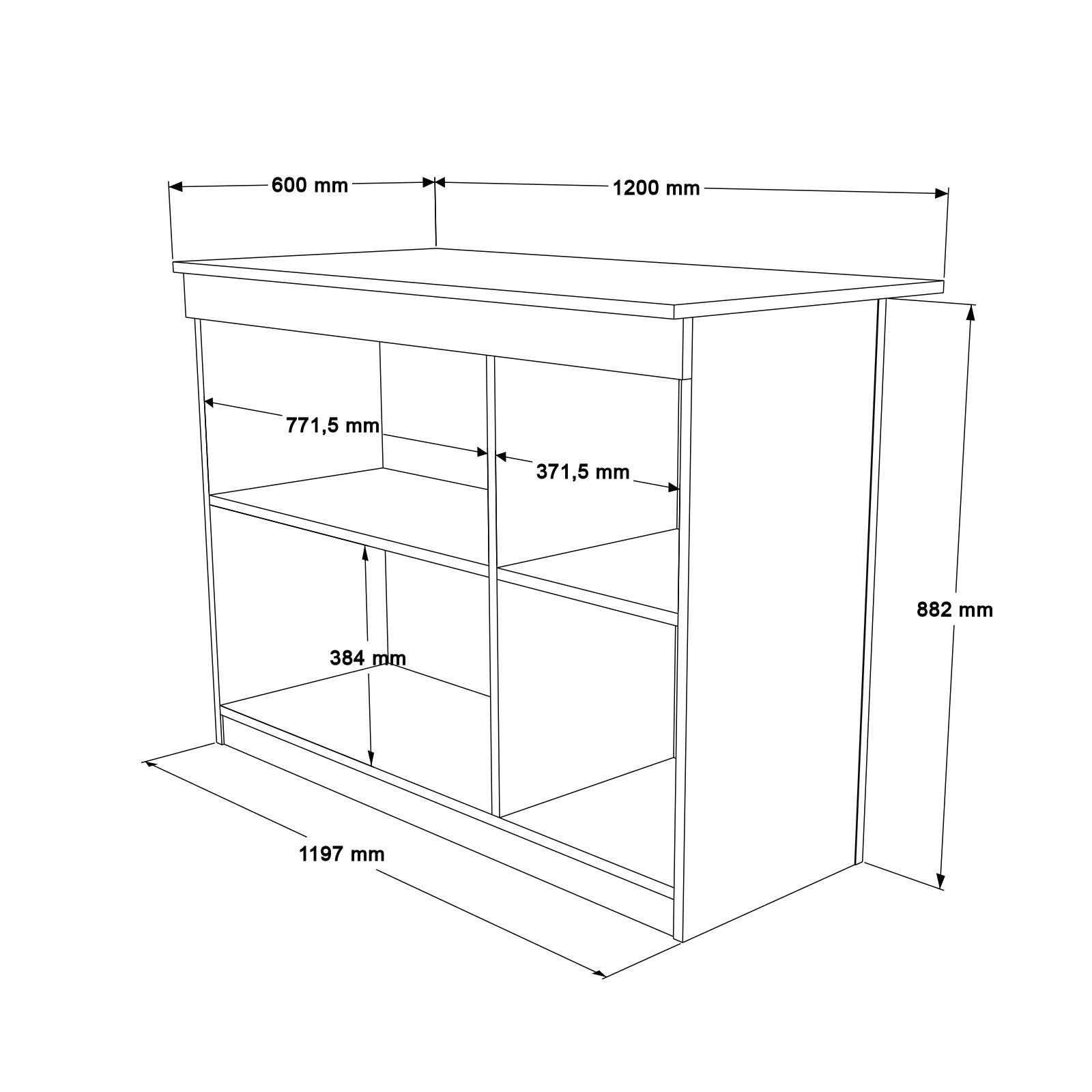 Ilha de Cozinha "Orren" - 120x88x60 cm - Branco - Design Moderno