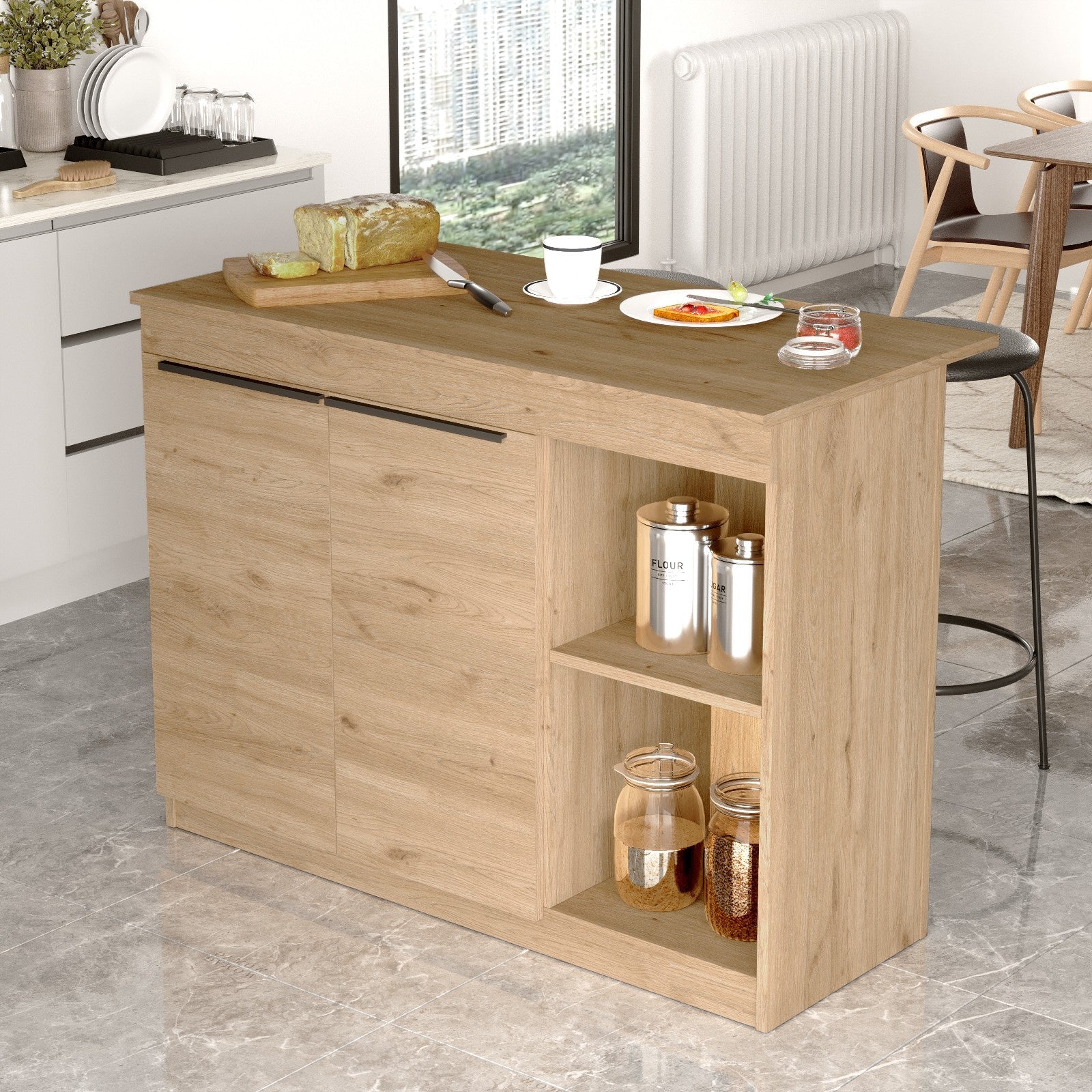 Ilha de Cozinha "Orren" - 120x88x60 cm - Carvalho - Design Moderno
