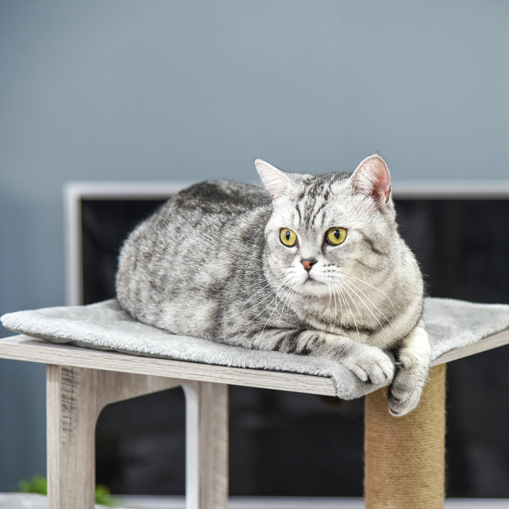 PawHut Árvore Arranhador para Gatos Arranhador de Gatos com Caverna Múltiplas Plataformas e Postes de Arranhar de Juta Brincadeira e Descanso 67x38,5x114cm Cinza