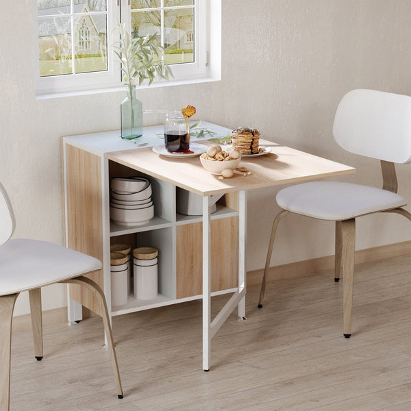 Mesa Dobrável de Arrumação 4 Prateleiras para Sala de Jantar Sala de Estar Mesa Auxiliar de Madeira 169x62x75 cm Carvalho e Branco