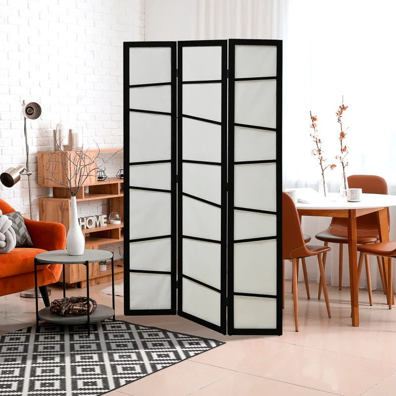 Biombo de 3 Painéis Separador de Ambientes Dobrável 120x170 cm Divisória para Espaços de Madeira Decoração para Escritório Dormitório Sala de Estar Preto e Branco