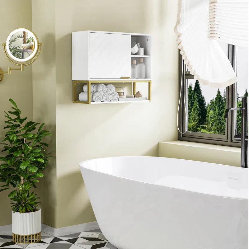 Armário de Parede Casa de Banho Armário Casa de Banho com Porta Prateleira Ajustável e Armazenamento Inferior para Corredor Cozinha Sala de Estar 60x20x51 cm Branco