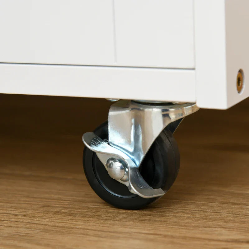 Carrinho de Cozinha com Rodas Carrinho de Cozinha com Gaveta 2 Armários de Armazenamento e 3 Prateleiras Abertas para 9 Garrafas para Sala de Jantar 67x37x87cm Branco