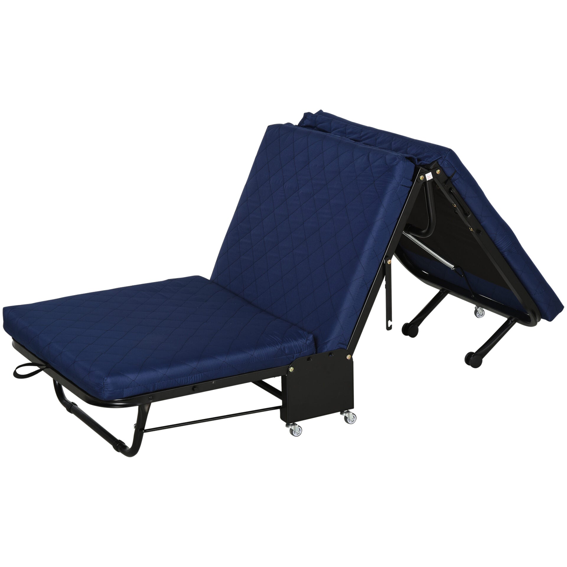 Cama Dobrável 184x65 cm Cama Dobrável Ajustável em 5 Níveis Rodas Universáis e Estrutura de Metal Carga Máxima 120 kg Azul