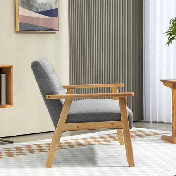 Sofá 2 Lugares Sofá Estofado em Linho com Apoio para os Braços de Madeira Encosto Acolchoado Carga 250 kg Poltrona para Sala de Estar Dormitório 114x75x76 cm Cinza Claro