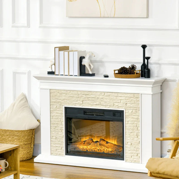 Lareira Elétrica 1800W Lareira Decorativa com Efeito de Chama Controlo Remoto Temporizador Semanal e Proteção Contra Superaquecimento até 30 m² 120x24x80 cm Branco