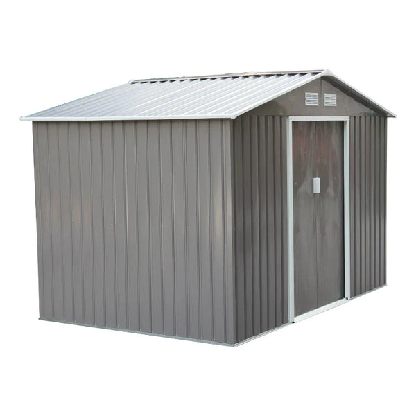 Abrigo de Jardim Exterior 4,83m² 277x195x192cm Abrigo e Jardim Metálico para Armazenamento de Ferramentas com Base de Reforço Incluída e 4 Janelas Cinza