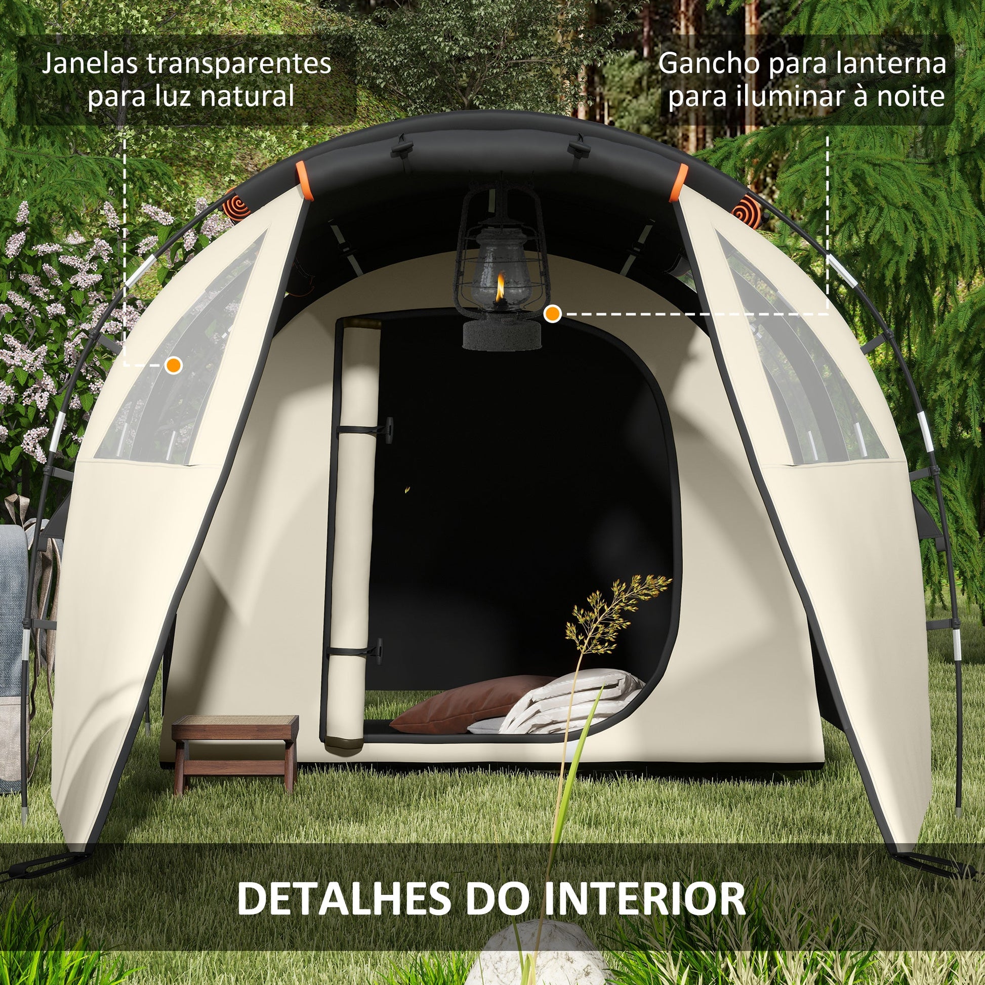 Tenda de Campismo Familiar para 2 Pessoas Tenda de Campismo Dobrável com 2 Quartos 5 Portas e Bolsa de Transporte Impermeável para Trekking 460x230x180 cm Caqui