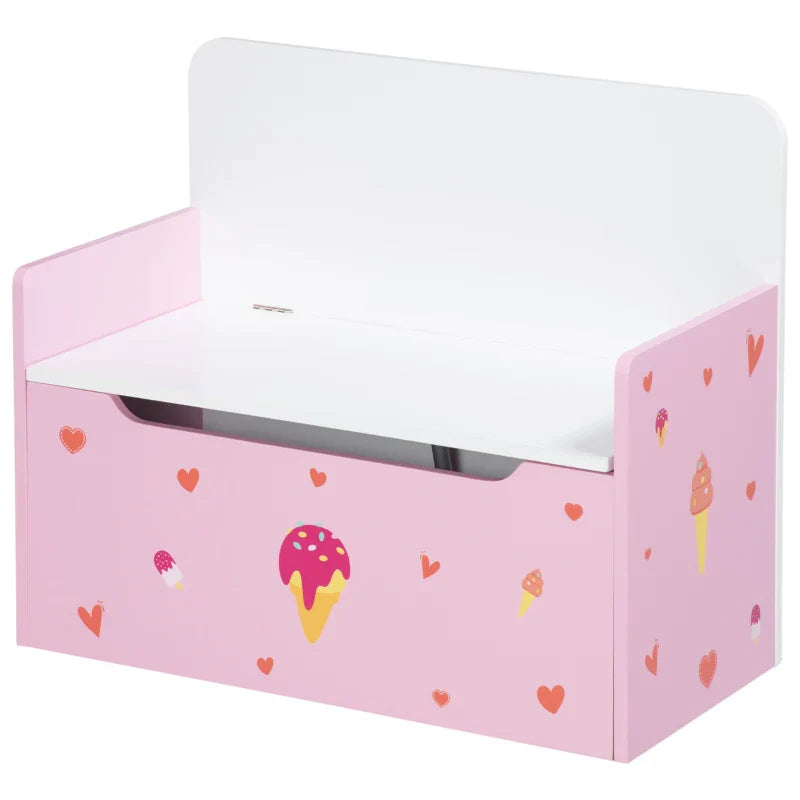 Baú Infantil 2 em 1 Baú de Armazenamento Organizador de Brinquedos para Crianças acima de 18 Meses com Tampa de Fechamento Seguro para Dormitório Sala de Jogos Carga 50kg 60x30x50cm Rosa