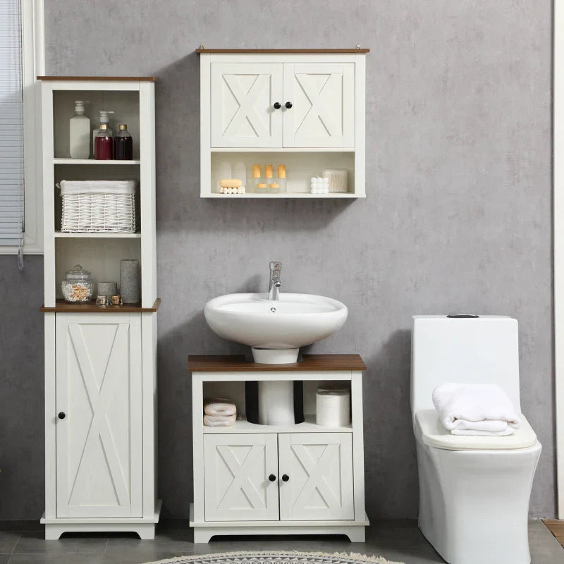 Armário Casa de Banho de Parede Móvel Casa de Banho de Parede com 2 Portas e Prateleiras de Armazenamento para Cozinha Entrada Corredor 60x19,5x52,5 cm Branco e Madeira