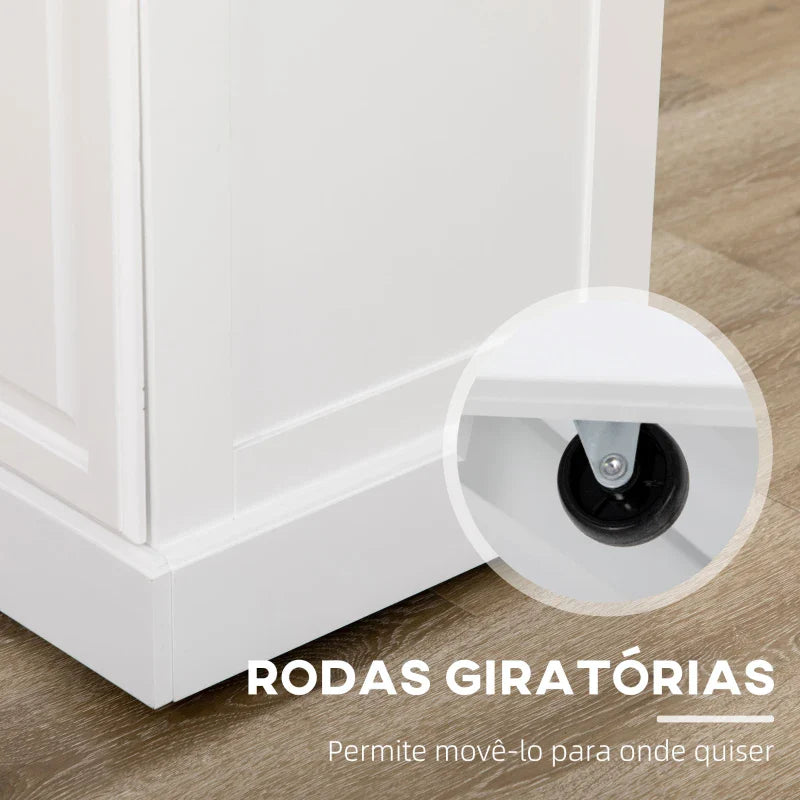Carrinho de Cozinha Ilha de Cozinha com Rodas Móvel Multifuncional com 2 Gavetas 3 Armários Suporte para Panos e para Temperos para Sala de Jantar 110x45x89cm Branco