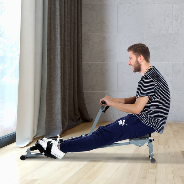 Máquina de Remo com Ecrã LCD para Academia Exercícios de Musculação ou Resistência Carga Máxima 100kg 130x47,5x67cm Cinza