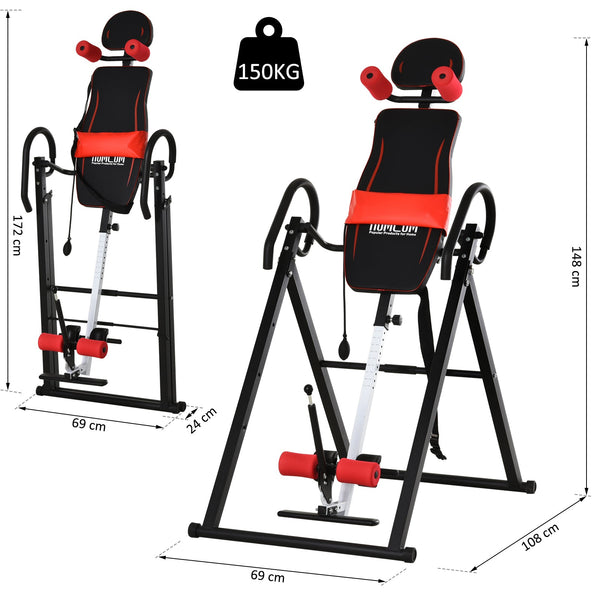 Mesa de Inversão Gravitacional Dobrável Acolchoada com Cinto de Segurança Ajustável em Altura para Usuários de 130-190 cm Exercício e Alívio da Dor nas Costas Carga Máxima 150 kg