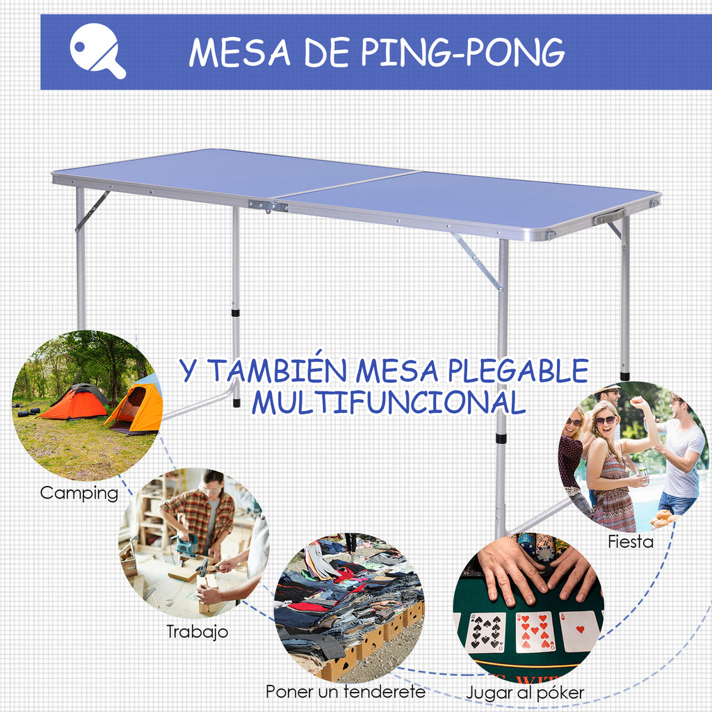 Mesa Dobrável de Pingue-pongue Altura Ajustável em 3 níveis Multifuncionais Mesa de Piquenique com Pás e Bolas de Pingue-pongue 160x80x54 / 62 / 70cm Carga máxima 30kg