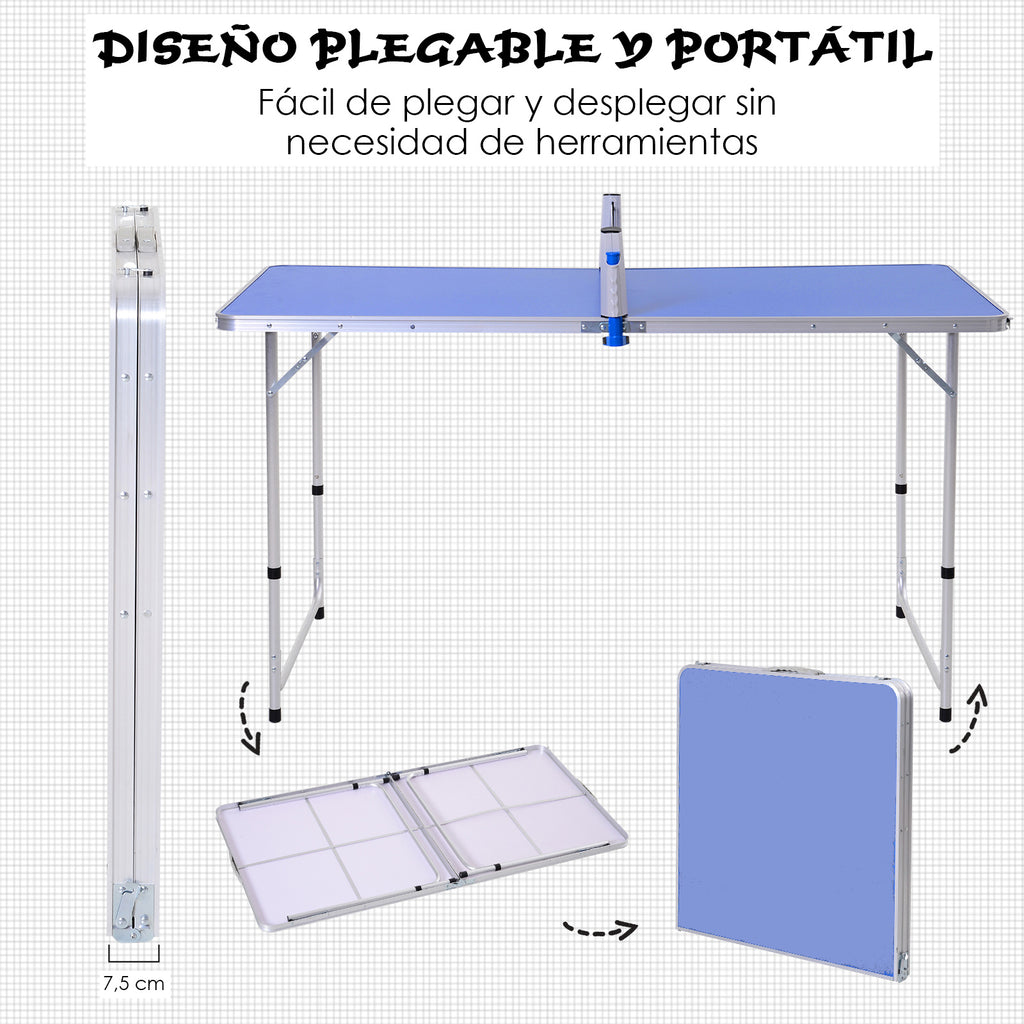 Mesa Dobrável de Pingue-pongue Altura Ajustável em 3 níveis Multifuncionais Mesa de Piquenique com Pás e Bolas de Pingue-pongue 160x80x54 / 62 / 70cm Carga máxima 30kg