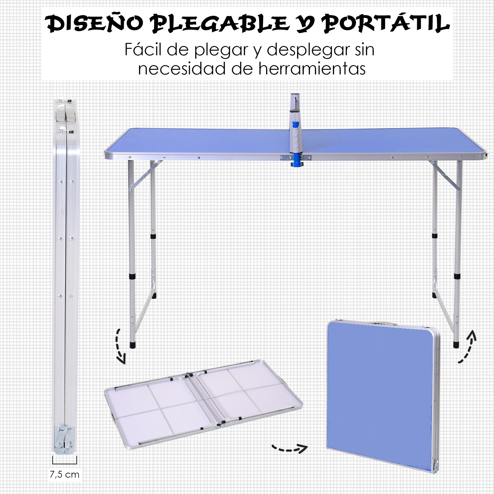 Mesa Dobrável de Pingue-pongue Altura Ajustável em 3 níveis Multifuncionais Mesa de Piquenique com Pás e Bolas de Pingue-pongue 160x80x54 / 62 / 70cm Carga máxima 30kg